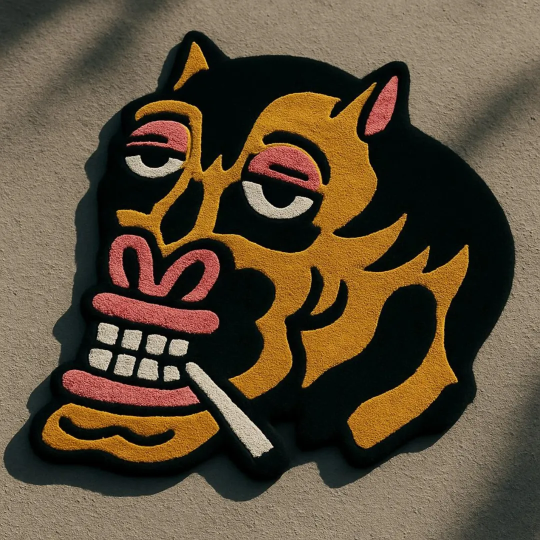 Smoky Rebel Rug Smoky Rebel Rug featuring bold tattoo-inspired face design – handmade art rug by Sneagear