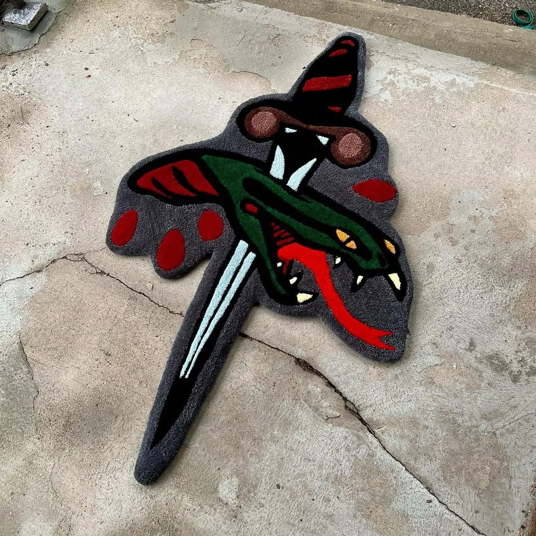 Viper Pierce Inked Rug Viper Pierce Rug featuring dagger and snake tattoo design – handmade art rug by Sneagear
